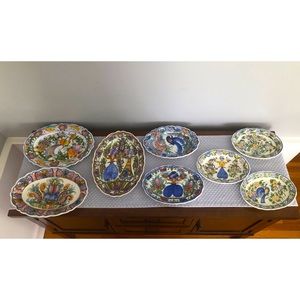 Kn Skyros Greek Pottery Hand Painted Hanging Decorative Signed 8 Plate Set